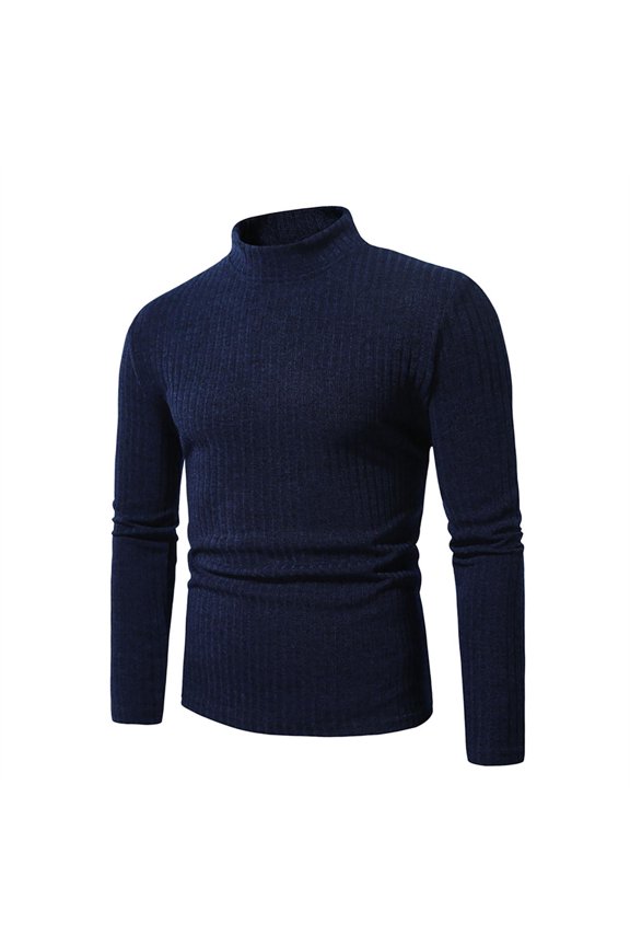 Men's Sweater Mid High Neck Solid Thick Warm Thermal for Cold Winter