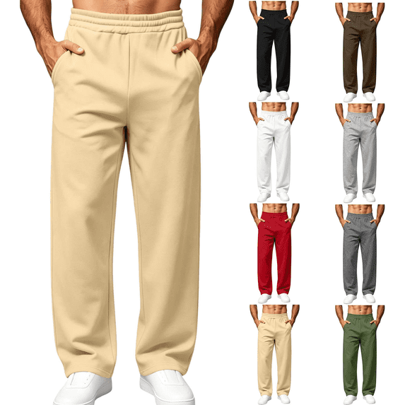 Frnrwgo Men's Sweatpants with Deep Pockets Wide Leg Loose Fit Casual Pants for Daily Wear