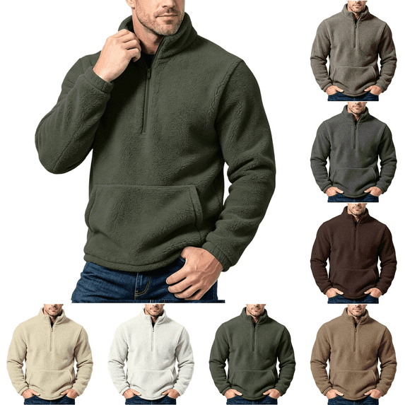 Frnrwgo Men's Sweatshirt Double-Sided Velvet Half Zip Stand Collar Long Sleeve Casual Top with Pockets