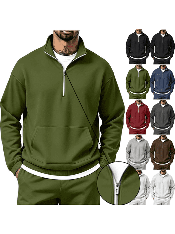 Men's Sweatshirt Half-Zip Kangaroo Pocket Long Sleeve Pullover for Daily Outdoor