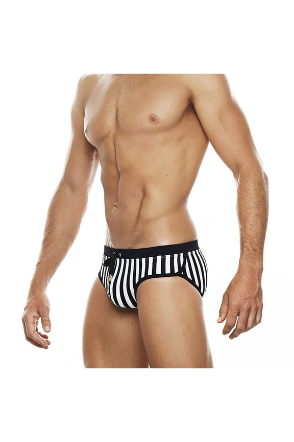 Men's Swim Briefs Striped Low Rise Drawstring Quick Dry Lightweight Summer Daily Underwear