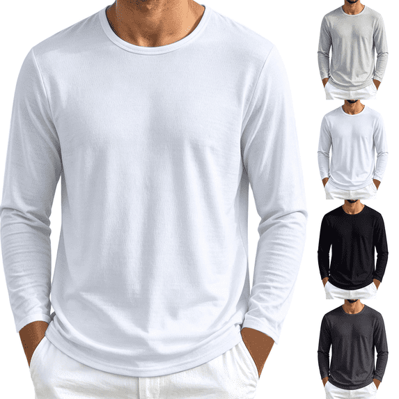 Frnrwgo Men's T-Shirt Regular Fit Long Sleeve Mesh Breathable Quick Dry Solid Color Athletic Gym Top