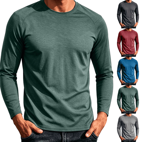 Frnrwgo Men's T-Shirt Regular Fit Long Sleeve Solid Color Breathable Lightweight Sports Casual All Season Top
