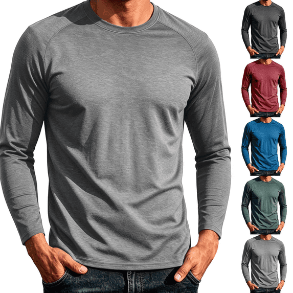 Frnrwgo Men's T-Shirt Regular Fit Long Sleeve Solid Color Breathable Lightweight Sports Casual All Season Top