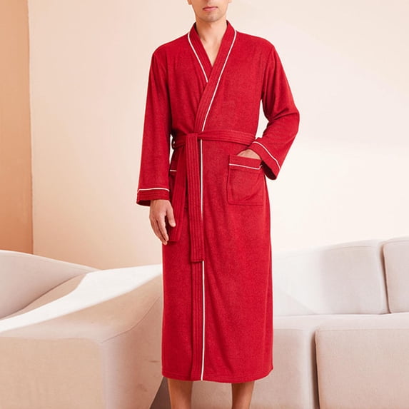 Frnrwgo Men's Terry Cloth Bathrobe V-Nose Highly Absorbent Soft Lightweight with Pockets
