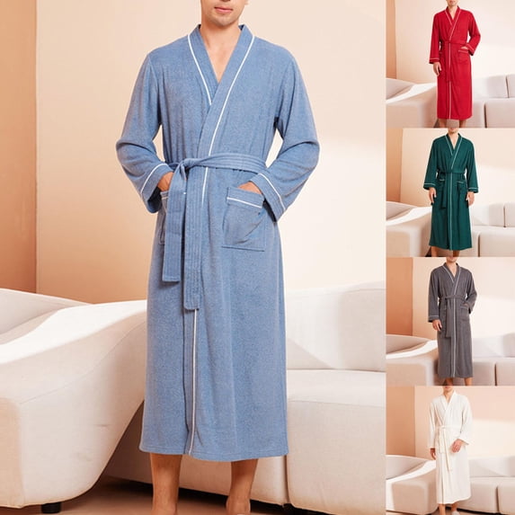 Frnrwgo Men's Terry Cloth Bathrobe V-Nose Highly Absorbent Soft Lightweight with Pockets