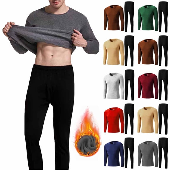 Frnrwgo Men's Thermal Underwear Set Fleece Lined Crew Neck Long Sleeve Base Layer XS-XXL for Winter
