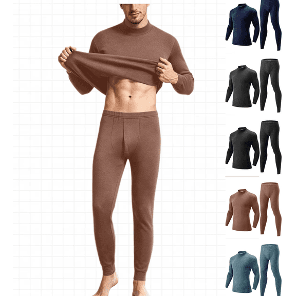 Frnrwgo Men's Thermal Underwear Set Fleece Lined Stand Collar Long Sleeve Base Layer XXS-XXL for Winter