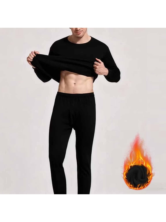 Men's Thermal Underwear Set High Elasticity Slim Fit Round Neck Long Sleeve Base Layer for Running Training