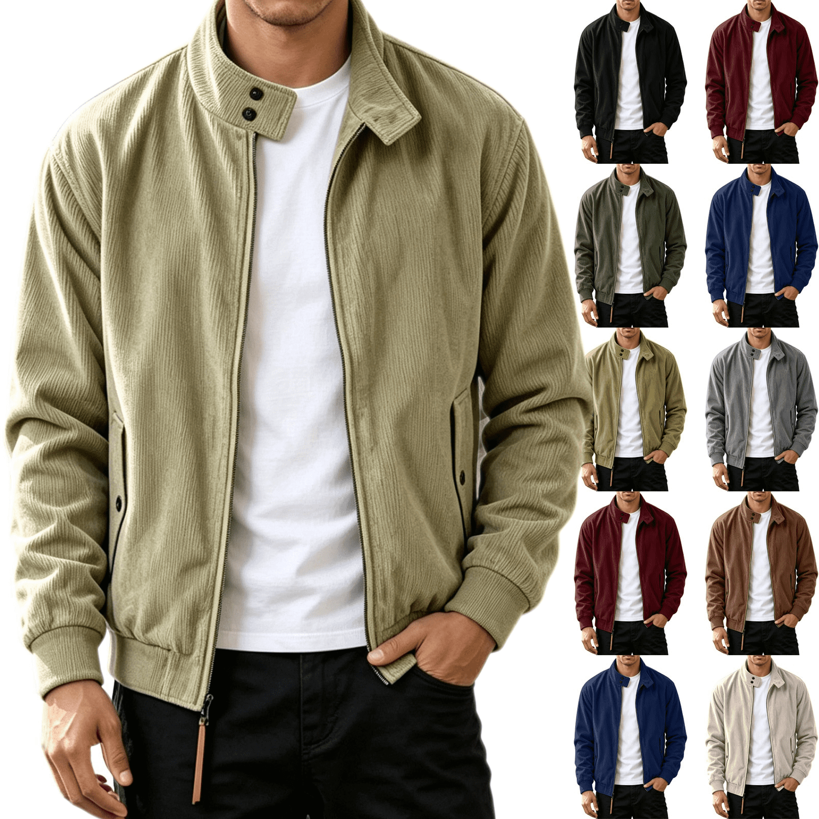 Frnrwgo Men's Winter Corduroy Jacket Full Zipp Long Sleeve Solid Color ...