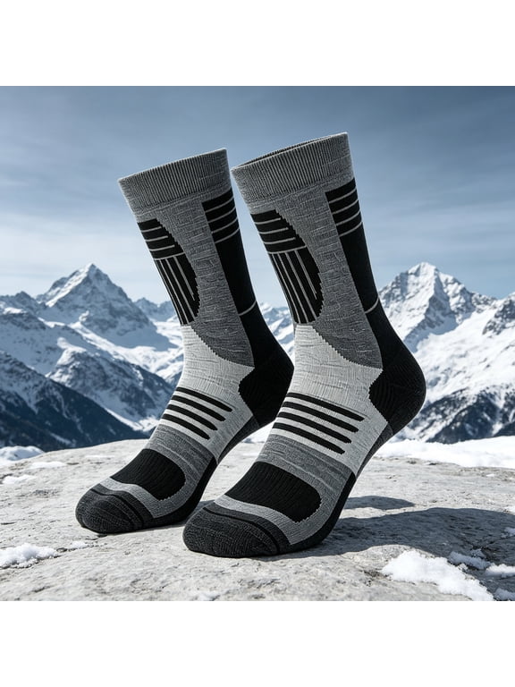 Men's Winter Thermal Ski Socks, Thick Warm Cushioned Tall Socks for Skiing Snowboarding Hiking Cold Weather Outdoor