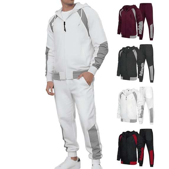 Frnrwgo Mens 2-Piece Hoodie and Jogger Pants Set Loose Fit Full Zip Casual Tracksuit Fall Winter Color Block Outfit with Pockets