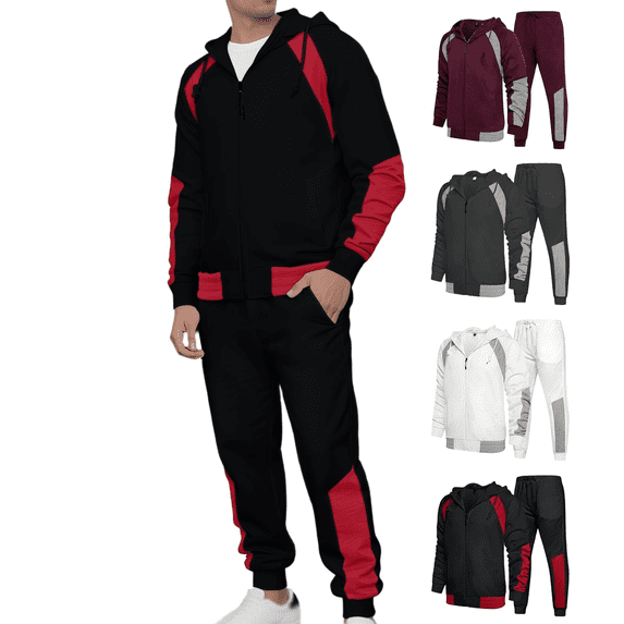 Frnrwgo Mens 2-Piece Hoodie and Jogger Pants Set Loose Fit Full Zip Casual Tracksuit Fall Winter Color Block Outfit with Pockets