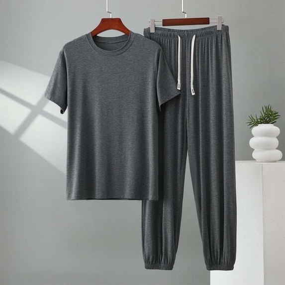 Frnrwgo Mens 2 Piece Lounge Set Solid Color Short Sleeve T Shirt and Drawstring Jogger Pants Soft Breathable Lightweight Casual Outfits