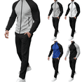 thumbnail image 1 of Frnrwgo Mens 2-Piece Tracksuit Jacket and Pants Set Loose Fit Color Block Raglan Sleeve Casual Fall Winter Outfit with Full zip, 1 of 7