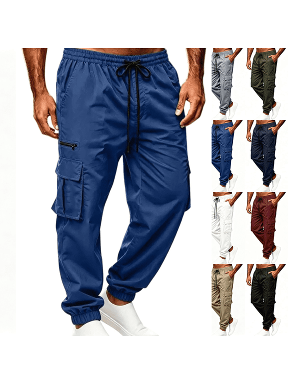 Mens Cargo Jogger Pants Cuffed Casual Outdoor Trousers with Deep Pockets