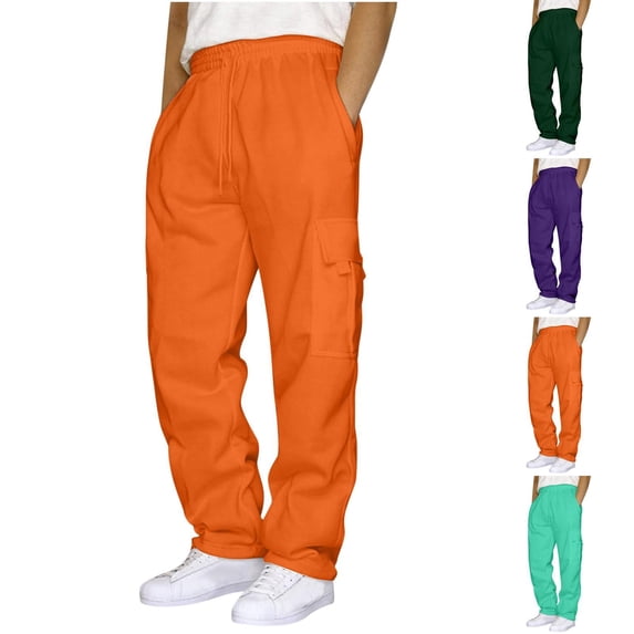 Frnrwgo Mens Cargo Pants Loose Sports Drawstring Elastic Waist Pockets Pockets Solid Color Breathable Lightweight for Outdoor