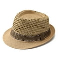 thumbnail image 1 of Frnrwgo Mens Color Block Hat Striped Mesh Breathable Paperbraid Woven Summer Fedora Cap, 1 of 5