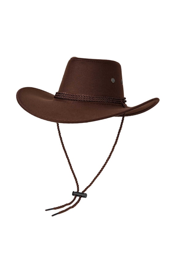 Mens Cowboy Hat Wide Brim Felt Fedora Adjustable Strap Sun Hat