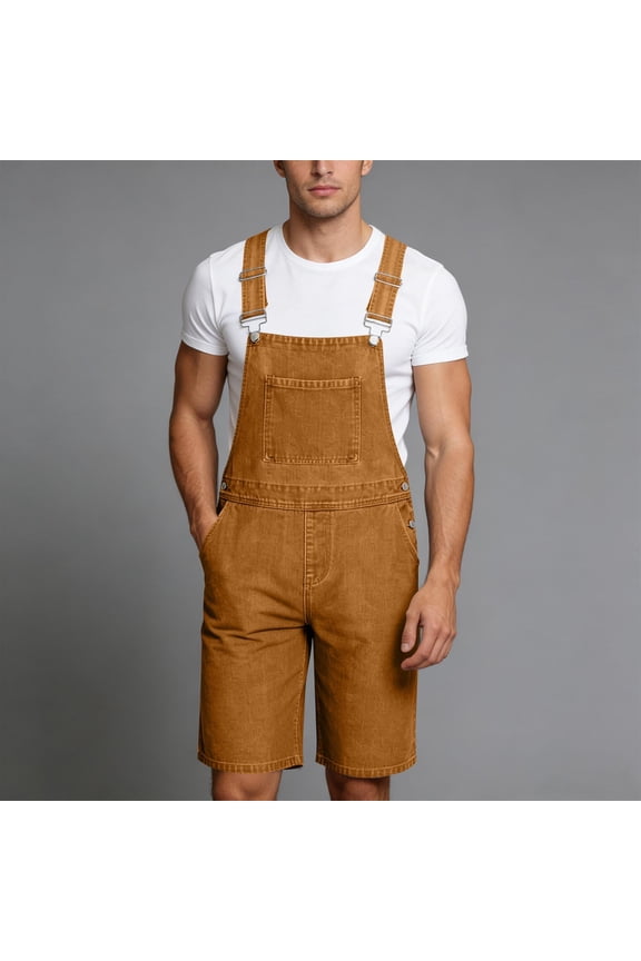Casual Denim Bib Shorts Mens Overalls Blue Cargo Jeans Summer Washed Adjustable Straps for Daily Work