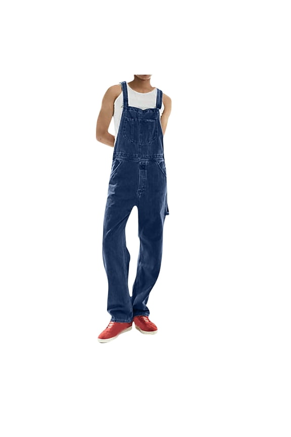 Mens Denim Overall Pants Adjustable Shoulder Strap Classic Blue Casual Work Weekend Jeans