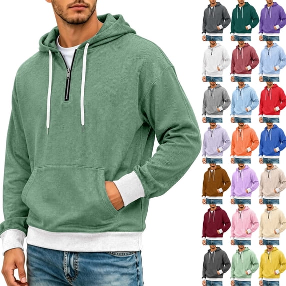 Frnrwgo Mens Hoodie Textured Knit Long Sleeve Loose Fit Casual Outdoor Top with Pockets