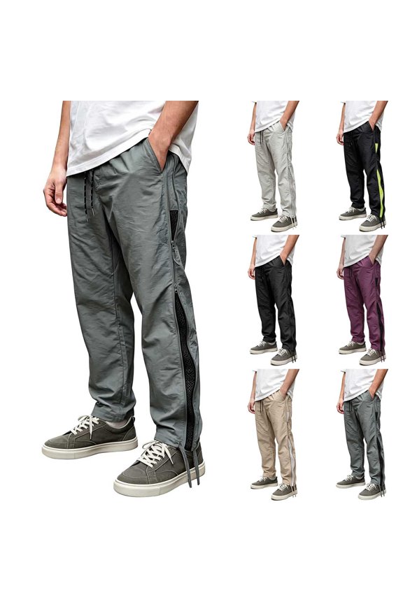 Mens Mesh Lining Pants Elastic Waist Solid Color Zipper Pocket Lightweight Breathable for Daily Sport