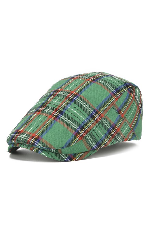Mens Plaid Cap Checkered Round Top British Style Casual Outdoor Beret Hat
