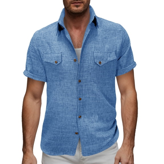 Frnrwgo Mens Shirts Short Sleeve Solid Color Trendy Tee Cozy Breathable Lapel Tops for Summer