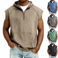 thumbnail image 1 of Frnrwgo Mens Sleeveless Hooded Denim Shirts Quarter Zip Solid Color Washed Casual Top for Daily Holiday Wear, 1 of 5