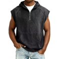 thumbnail image 1 of Frnrwgo Mens Sleeveless Hooded Denim Shirts Quarter Zip Solid Color Washed Casual Top for Daily Holiday Wear, 1 of 4