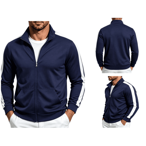 Frnrwgo Mens Sports Sweatshirt Full Zip Stand Collar Striped Casual Jacket