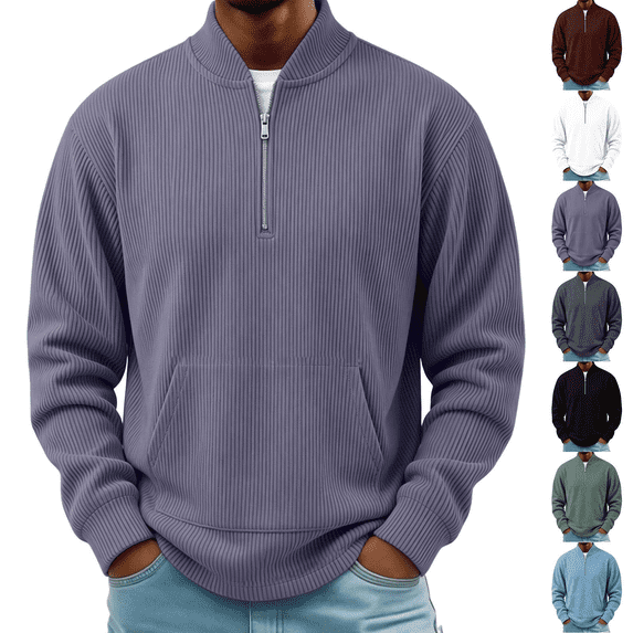 Frnrwgo Mens Sweater Soft Textured Loose Fit Half Zip Long Sleeve Pullover Casual Fall Winter Top