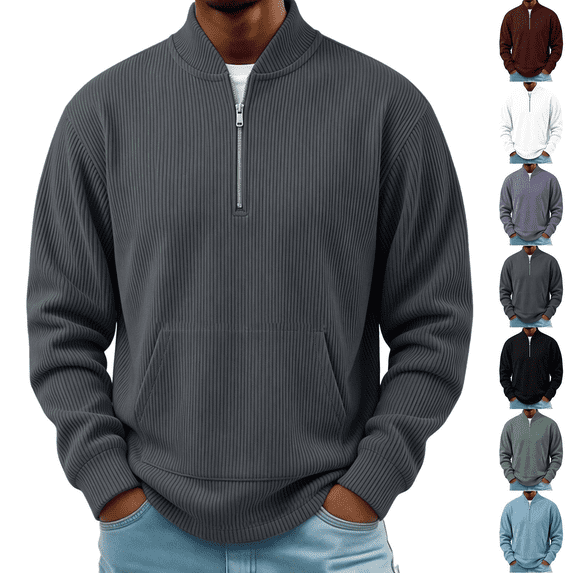 Frnrwgo Mens Sweater Soft Textured Loose Fit Half Zip Long Sleeve Pullover Casual Fall Winter Top