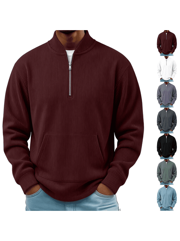 Mens Sweater Soft Textured Loose Fit Half Zip Long Sleeve Pullover Casual Fall Winter Top