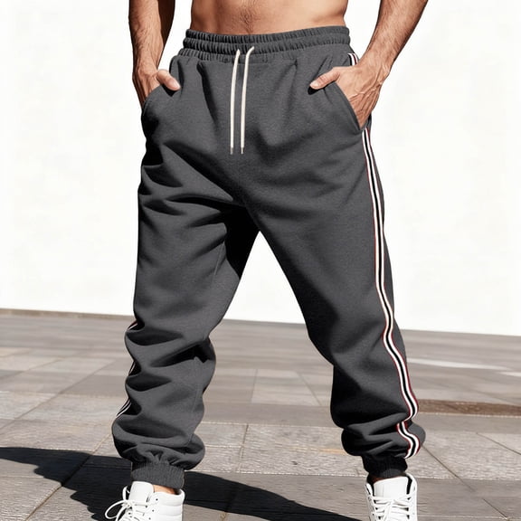 Frnrwgo Mens Sweatpants Casual Loose Texture Work Print Pants Elastic Waistband Long Trousers with Drawstring Pockets