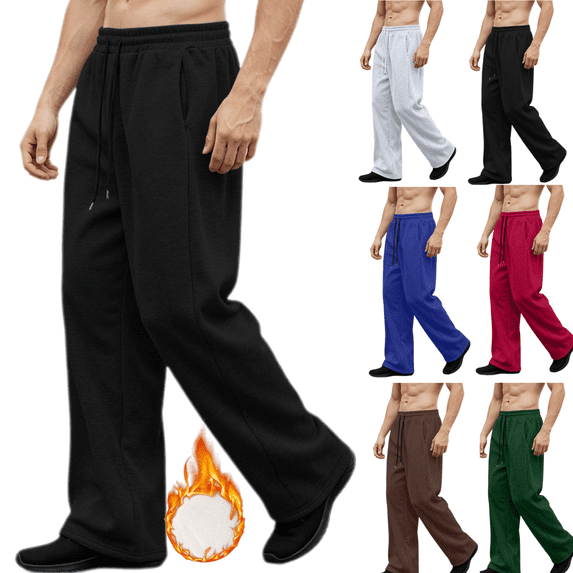 Frnrwgo Mens Sweatpants Fleece Lined Drawstring Waist Wide Leg Straight Casual Pants with Pockets