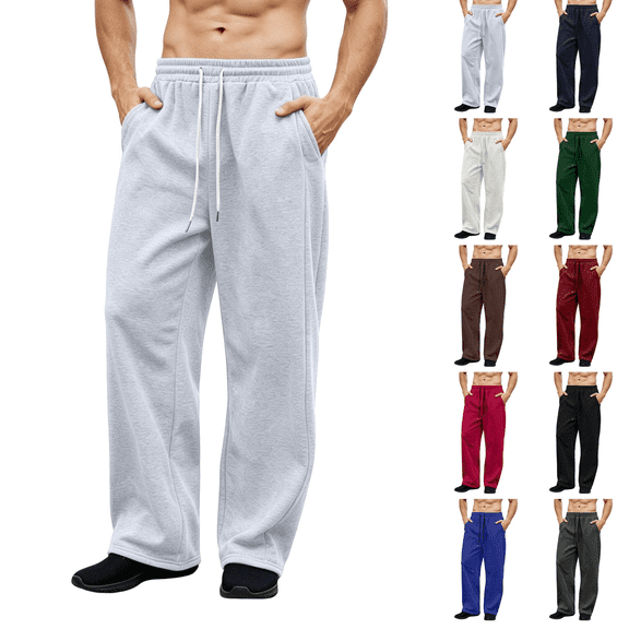 Frnrwgo Mens Sweatpants Fleece Lined Drawstring Waist Wide Leg Straight Casual Pants with Pockets