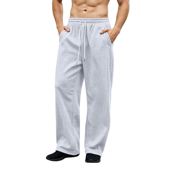 Frnrwgo Mens Sweatpants Fleece Lined Drawstring Waist Wide Leg Straight Casual Pants with Pockets