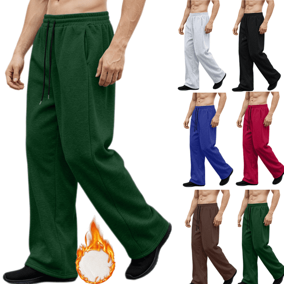 Frnrwgo Mens Sweatpants Fleece Lined Drawstring Waist Wide Leg Straight Casual Pants with Pockets