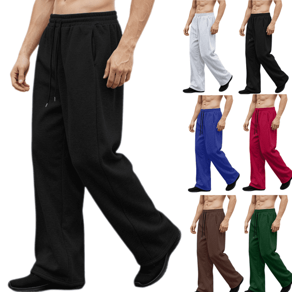 Frnrwgo Mens Sweatpants Fleece Lined Drawstring Waist Wide Leg Straight Casual Pants with Pockets