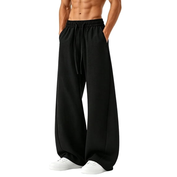 Frnrwgo Mens Sweatpants Lightweight Linen-like Flared Wide Leg Drapable Fashion Drawstring Casual Loose Fit Daily Pants