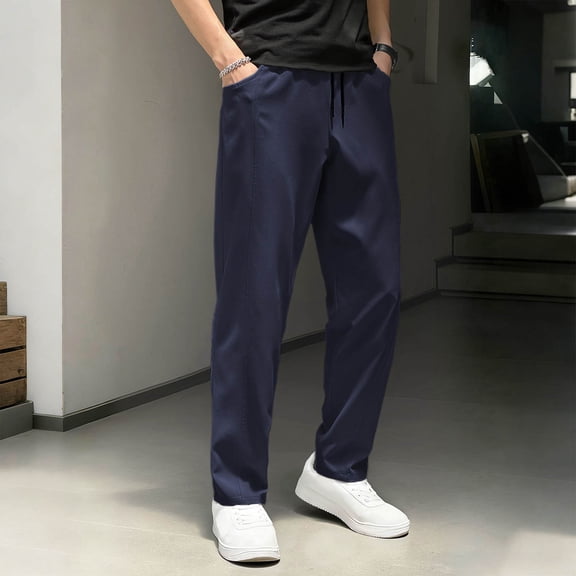 Frnrwgo Mens Sweatpants with Pocket, Solid Color Elastic Waist Drawstring Trousers, Casual Straight Leg Pants for Jogging, Running