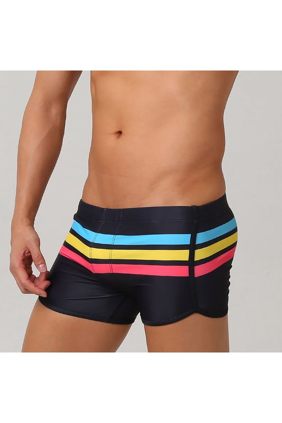 Mens Swim Boxer Briefs Low Rise Drawstring Quick Dry Striped Summer Daily Underwear