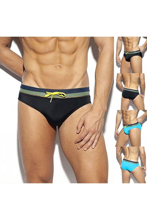 Mens Swim Underwear Low Rise Drawstring Quick Dry Lightweight Summer Daily Swim Briefs