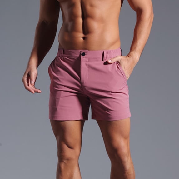 Frnrwgo Mens Swim trunks Button Zipper Elastic Waist Pocket Solid Quick Dry Beach Shorts