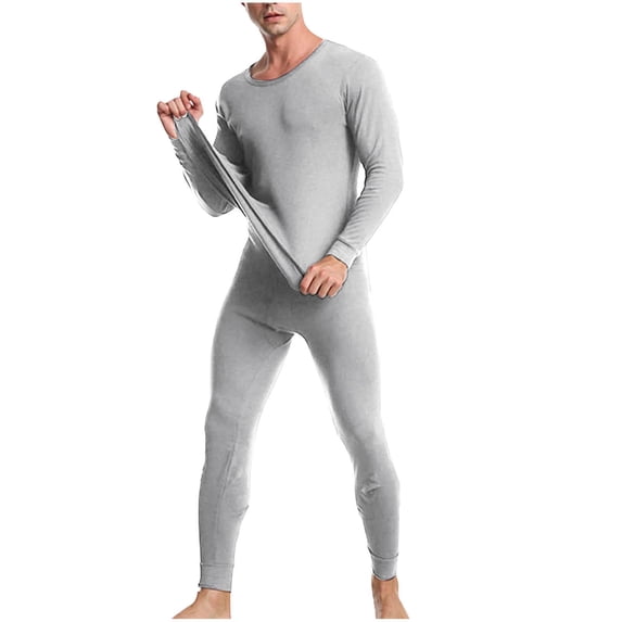 Frnrwgo Mens Thermal Underwear Set Cotton Crew Neck Long Sleeve Soft Breathable Base Layer Top Bottom for Winter Cold Weather