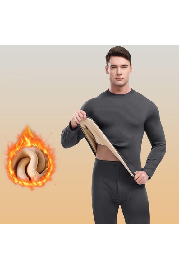 Mens Thermal Underwear Set Mid Neck Fleece Lined Long Sleeve Base Layer for Winter Cold Weather