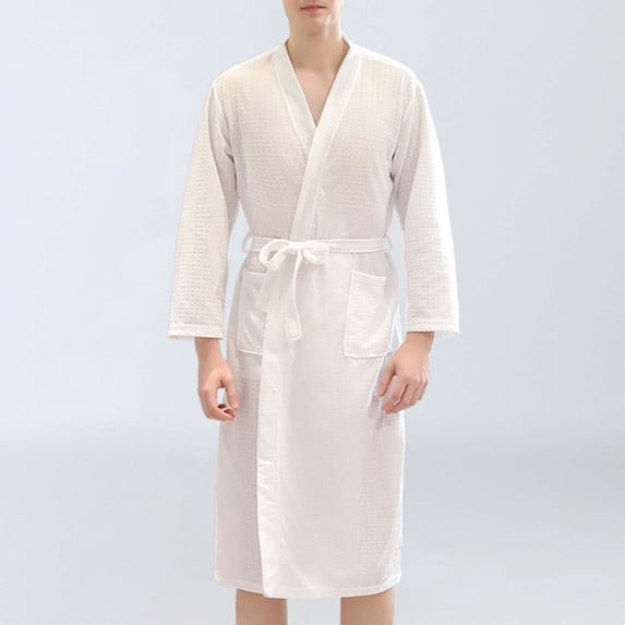 Frnrwgo Mens Yukata Robe Soft Lightweight Tie Waist Pockets Solid Color Home Bathrobe