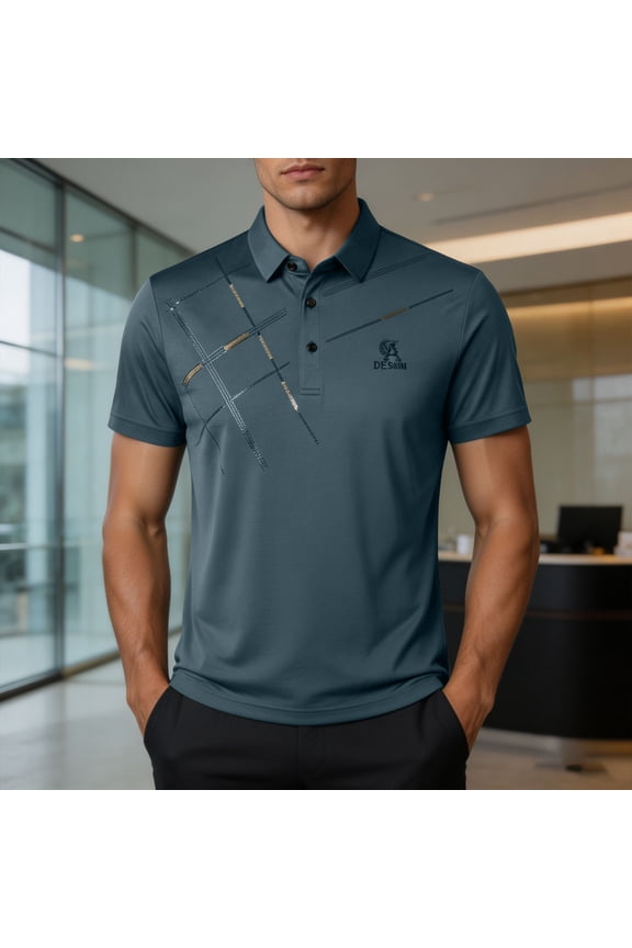 Short Sleeve Shirts for Men Fashion Gold Printed Breathable Middle-aged Summer Tops